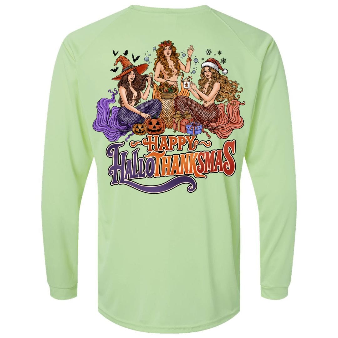 Mountains &amp; Mermaids Happy HalloThanksMas Mermaids Performance Sun Shirt (Mint) Small