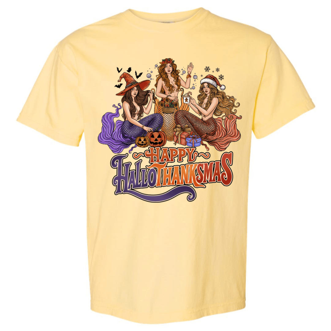 Mountains & Mermaids Happy HalloThanksMas Mermaids T-Shirt Small / Butter MM6179