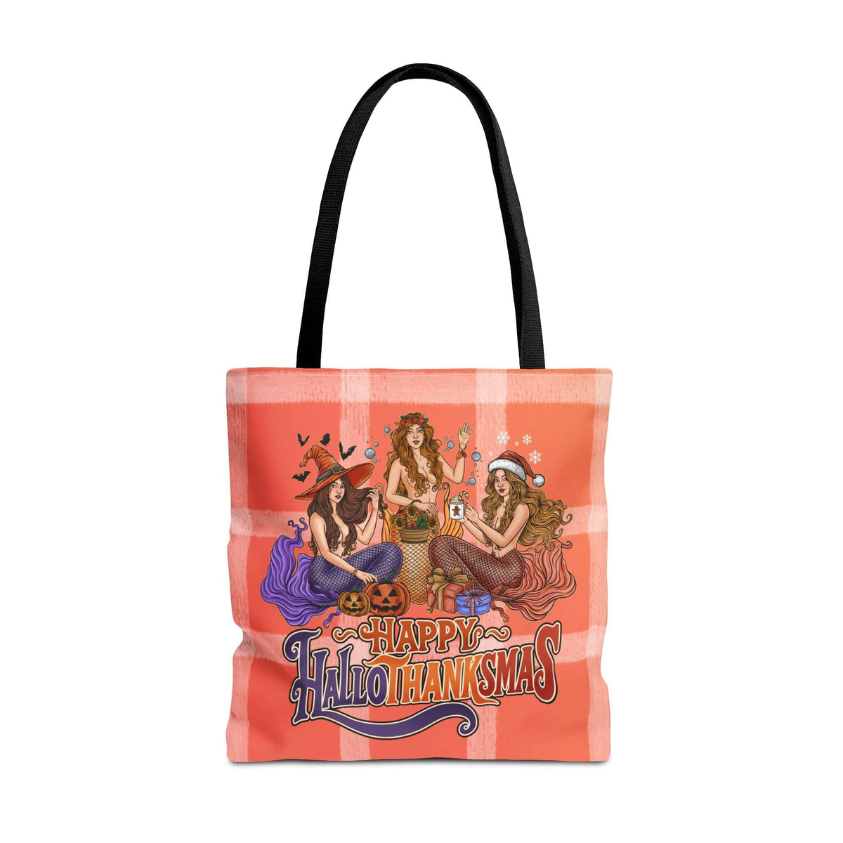 Mountains &amp; Mermaids Happy Hallothanksmas Mermaids Tote Bag 18&quot; × 18&#39;&#39; / Black 68193257997044963571