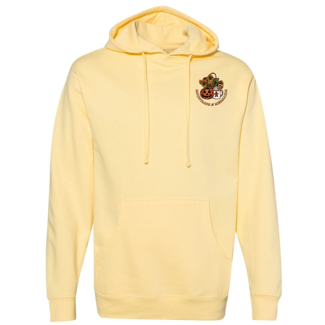 Mountains & Mermaids Happy HalloThanksMas Pullover Hoodie (Butter) Small