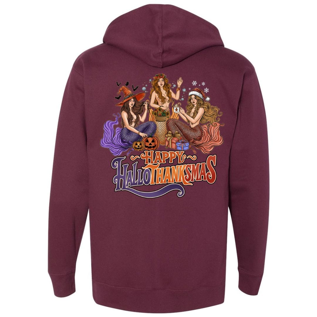 Mountains & Mermaids Happy HalloThanksMas Pullover Hoodie Small / Carnberry MM5646