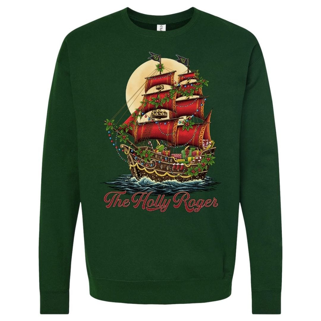 Mountains &amp; Mermaids Holly Roger Crewneck Sweatshirt (Forest) Small