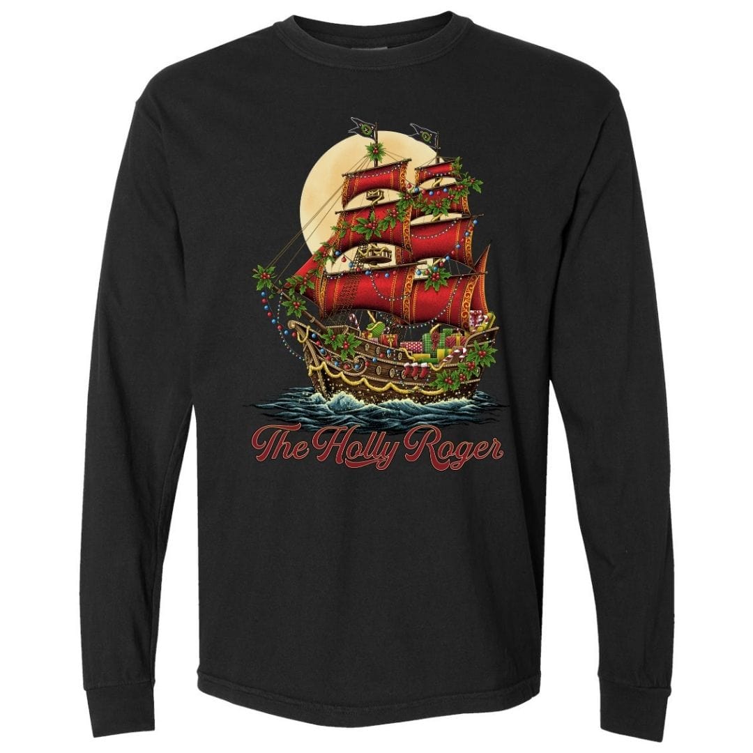 Mountains & Mermaids Holly Roger Long Sleeve T-Shirt (Black) Small