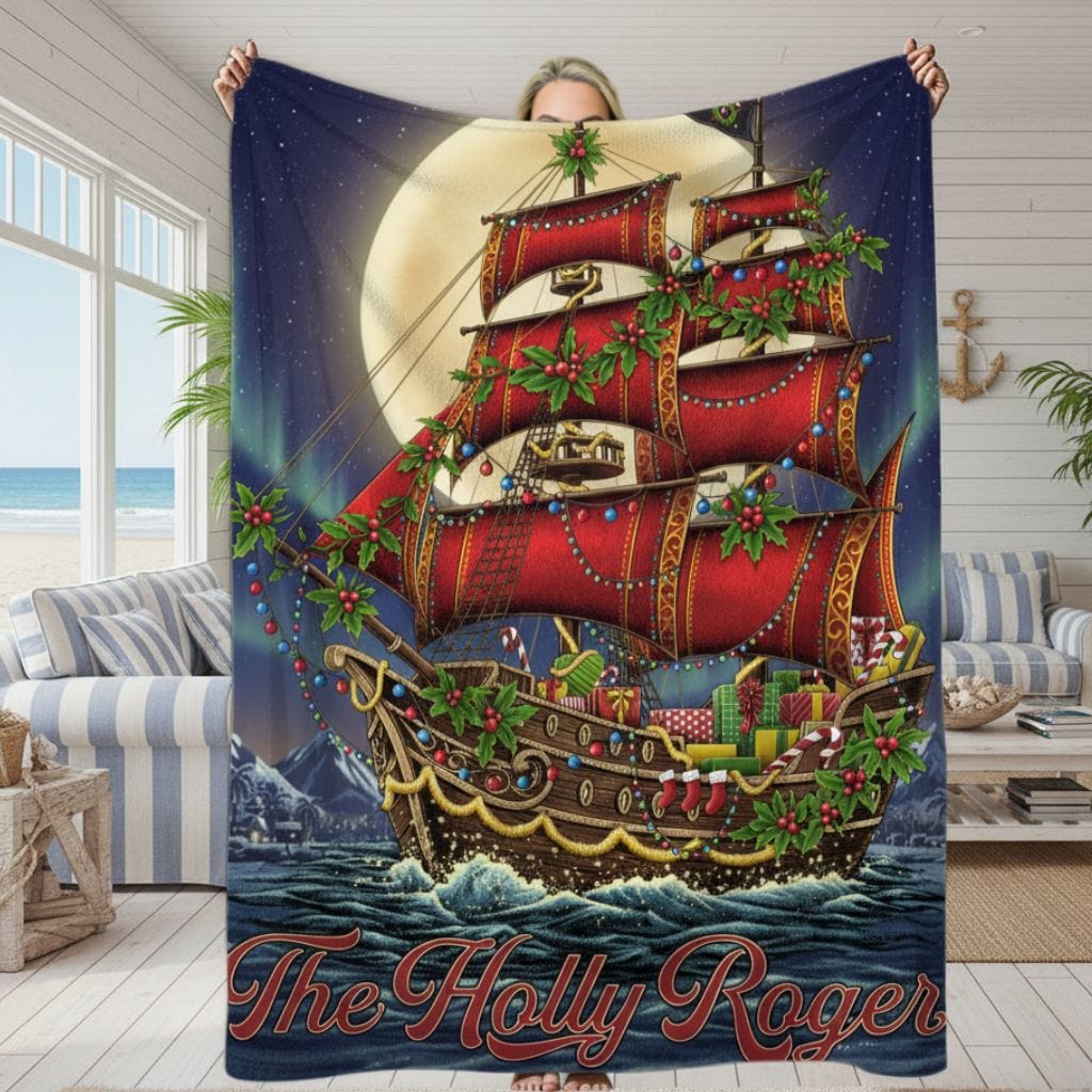 Mountains & Mermaids Holly Roger Plush Blanket 50" × 60" 30513192582744900539
