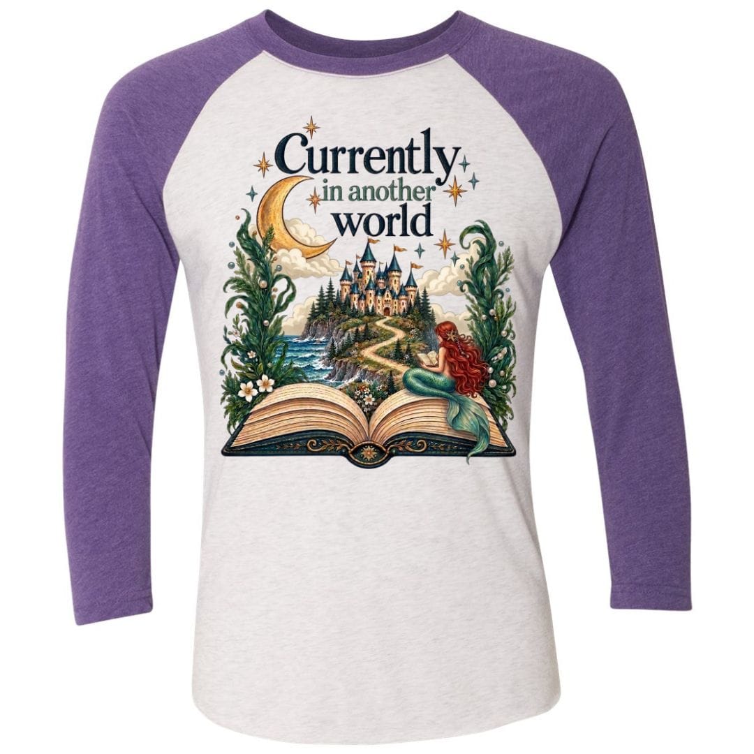 Mountains & Mermaids In Another World Baseball T-Shirt Small / Purple