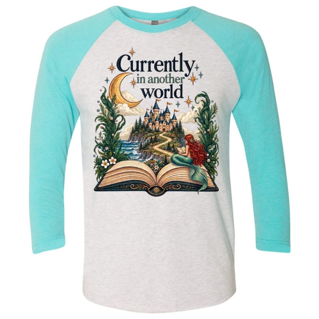Mountains & Mermaids In Another World Baseball T-Shirt Small / Purple