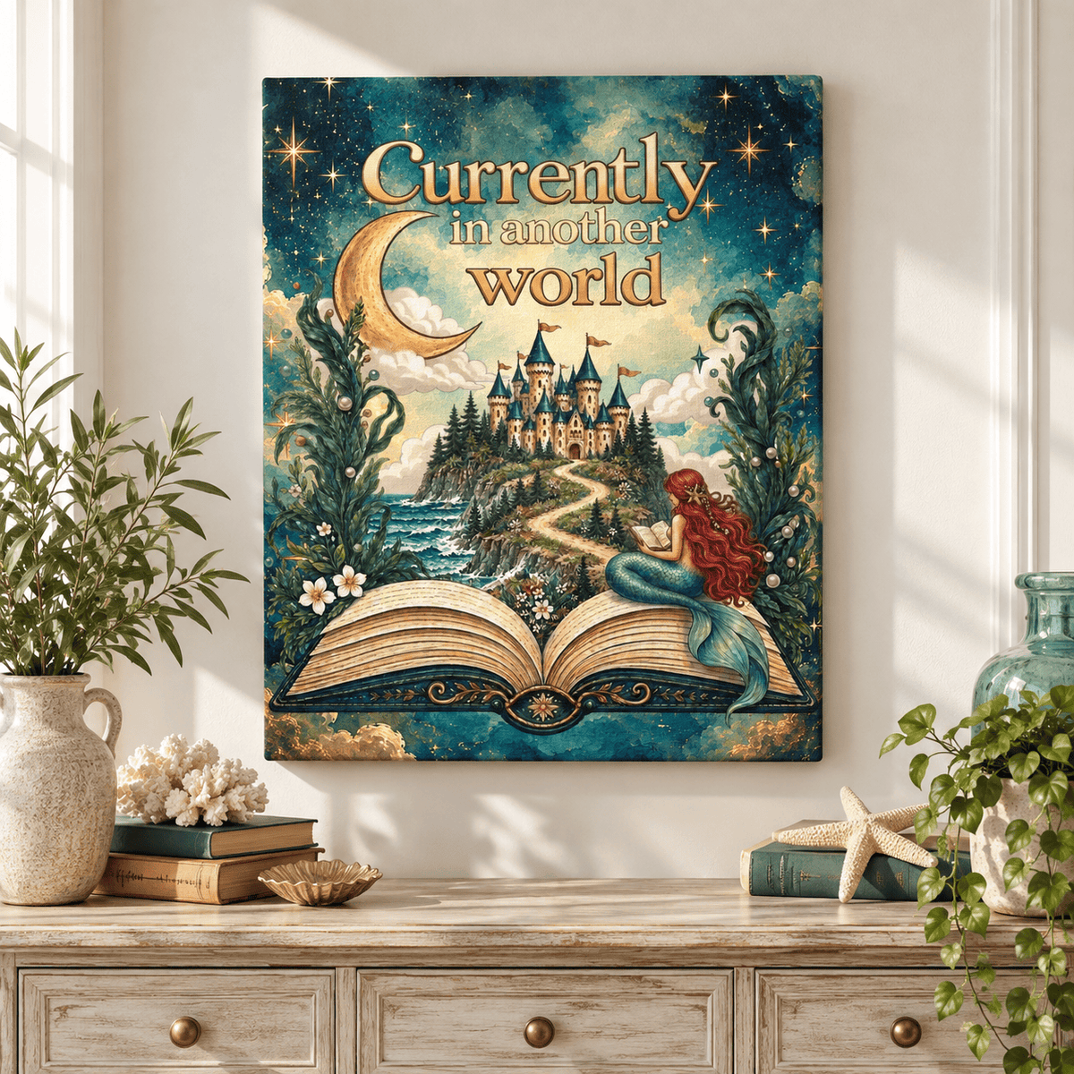 Mountains & Mermaids In Another World Canvas Wall Art