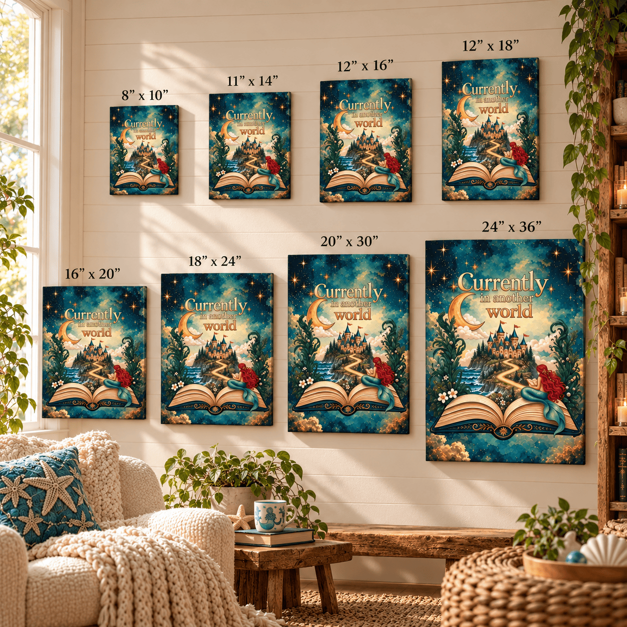 Mountains & Mermaids In Another World Canvas Wall Art