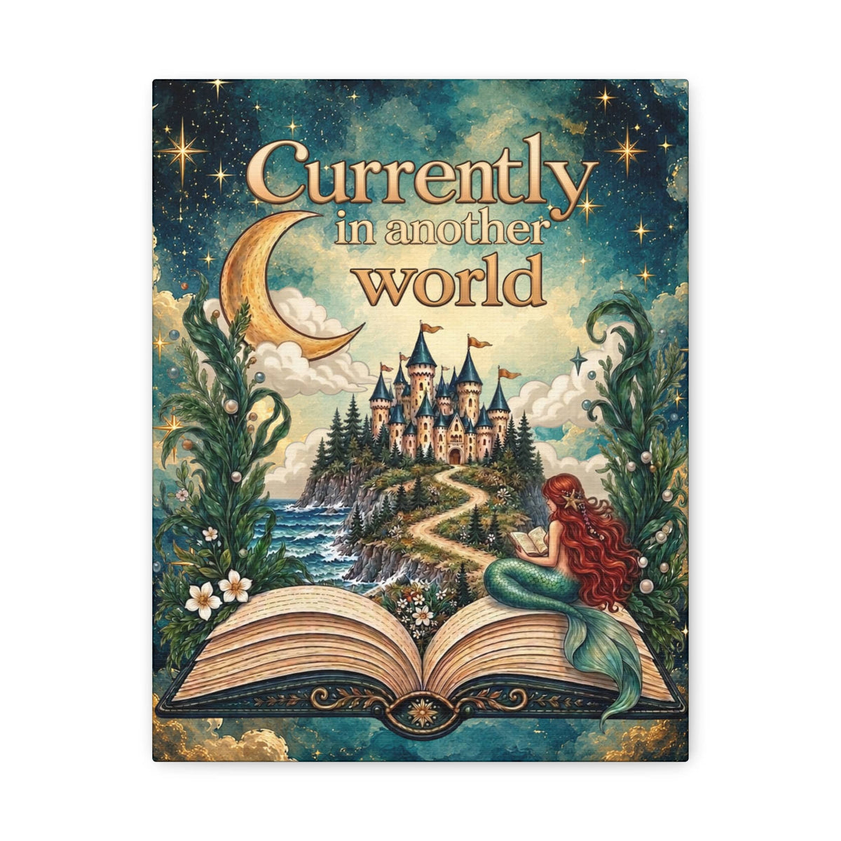 Mountains & Mermaids In Another World Canvas Wall Art