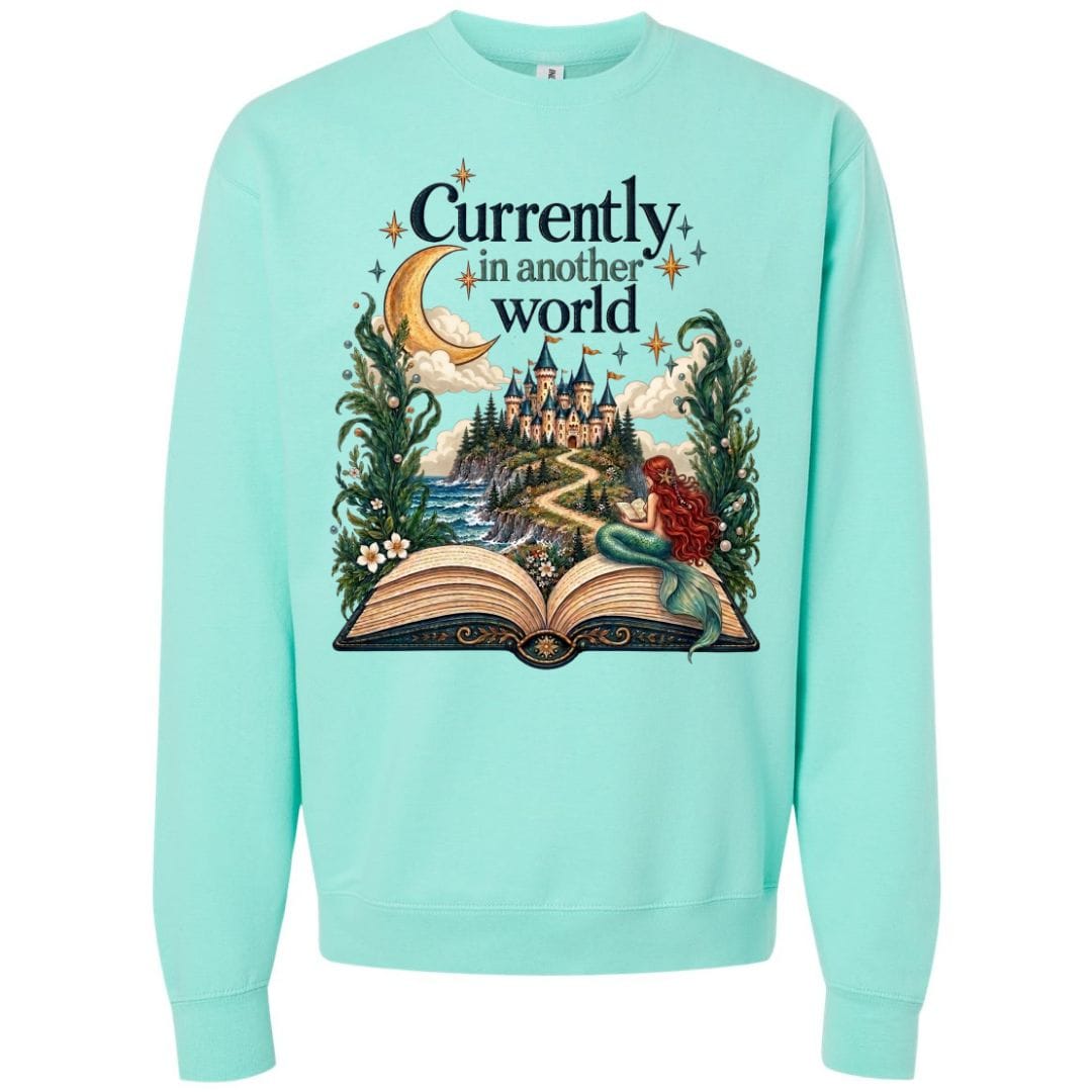 Mountains & Mermaids In Another World Crewneck Sweatshirt Small / Aqua