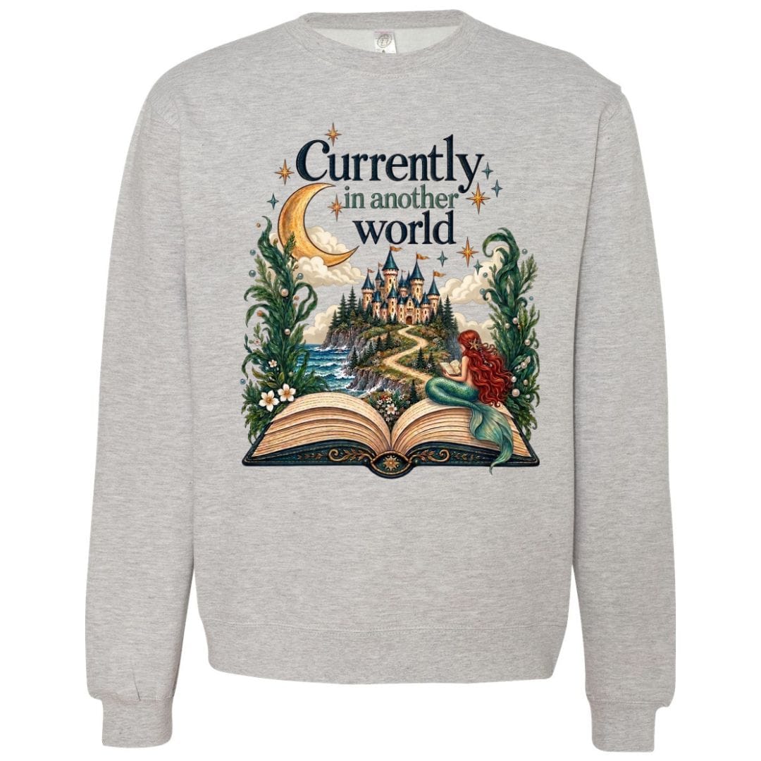 Mountains & Mermaids In Another World Crewneck Sweatshirt Small / Ash Gray