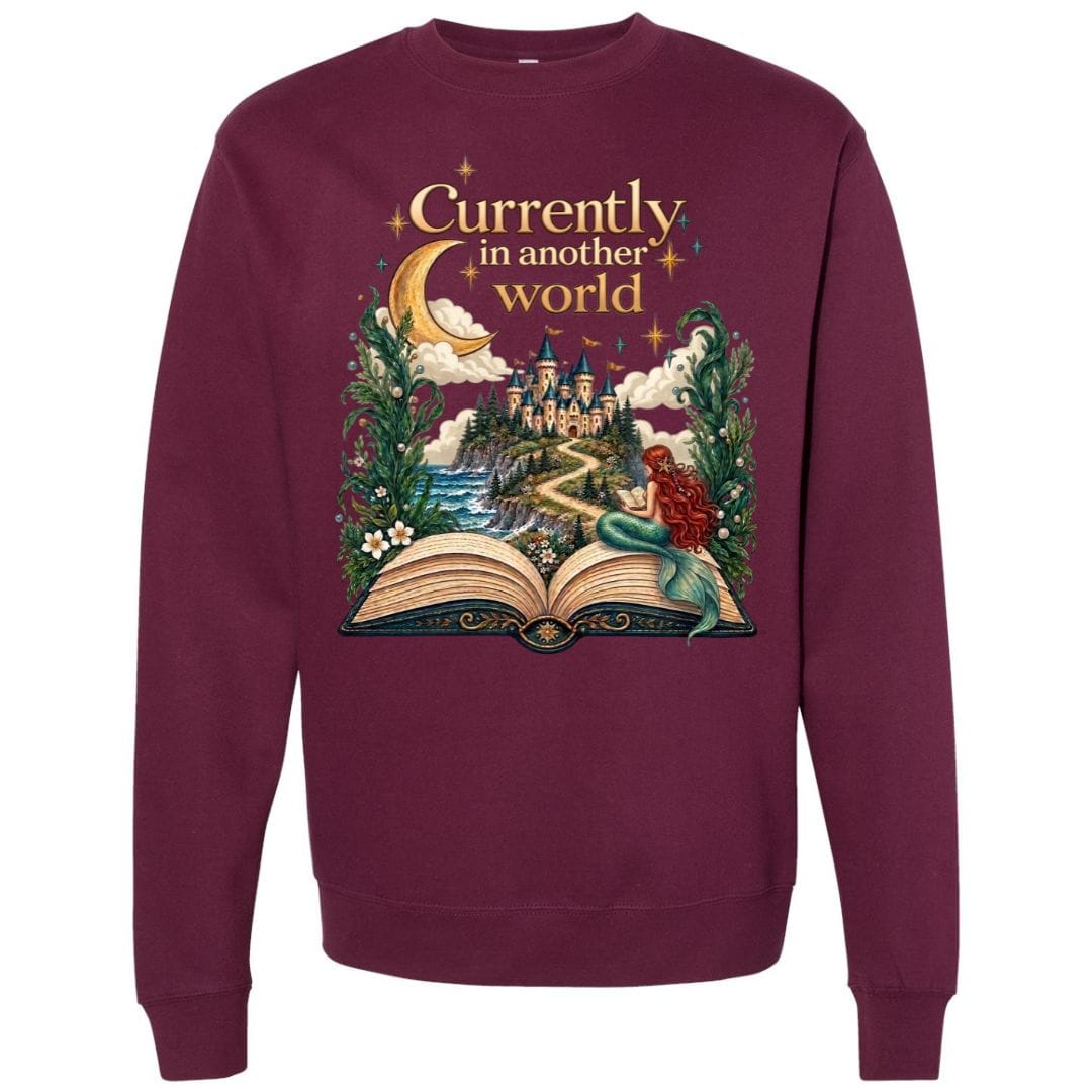 Mountains & Mermaids In Another World Crewneck Sweatshirt Small / Maroon