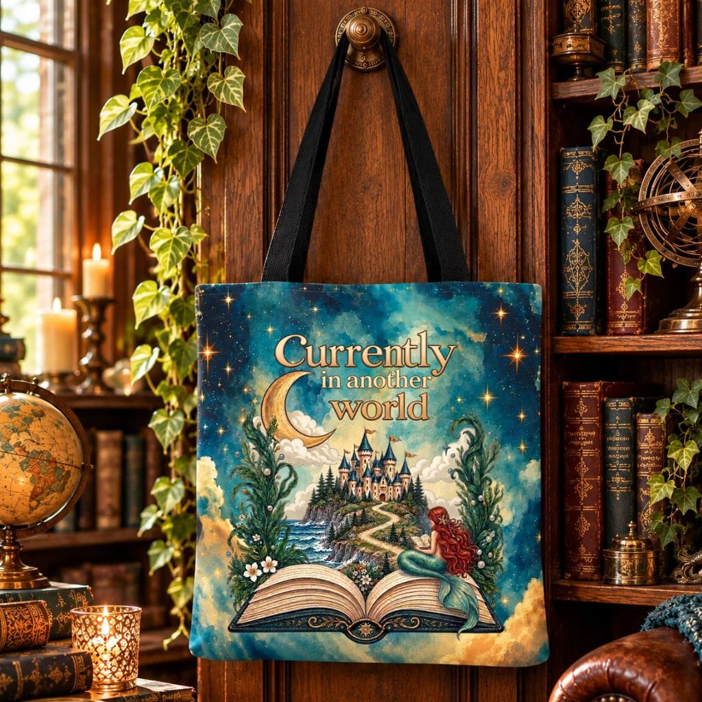 Mountains & Mermaids In Another World Fantasy Book Lover Tote Bag 18" × 18'' / Black 21818896336659756788