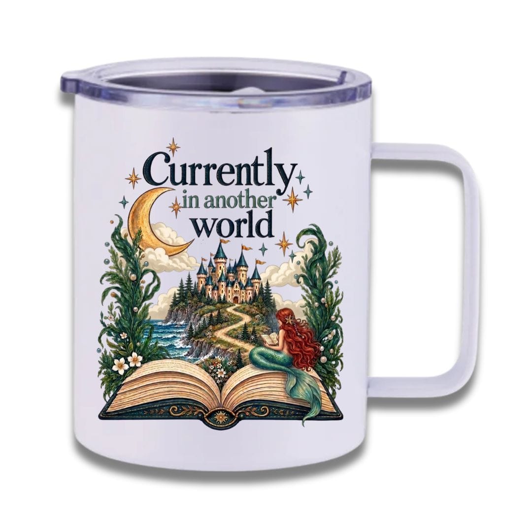 Mountains & Mermaids In Another World Fantasy Book Travel Mug