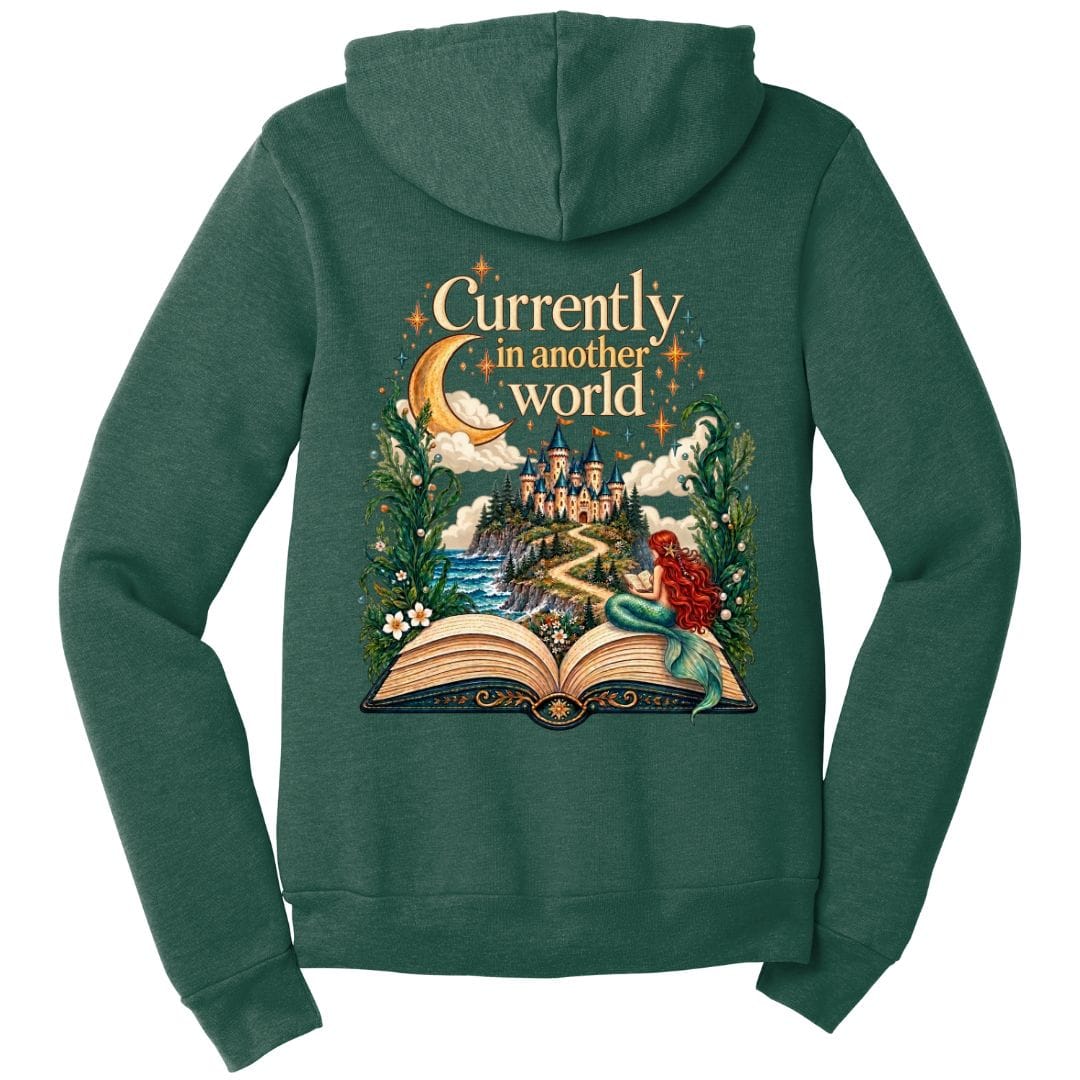 Mountains &amp; Mermaids In Another World Fleece Zip Hoodie Small / Forest Green
