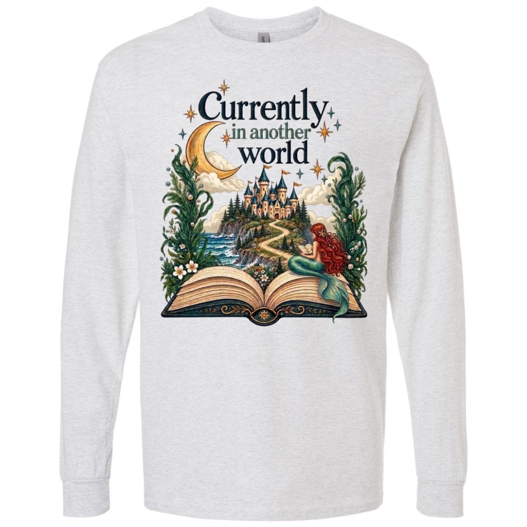 Mountains & Mermaids In Another World Long Sleeve T-Shirt Small / Ash Gray