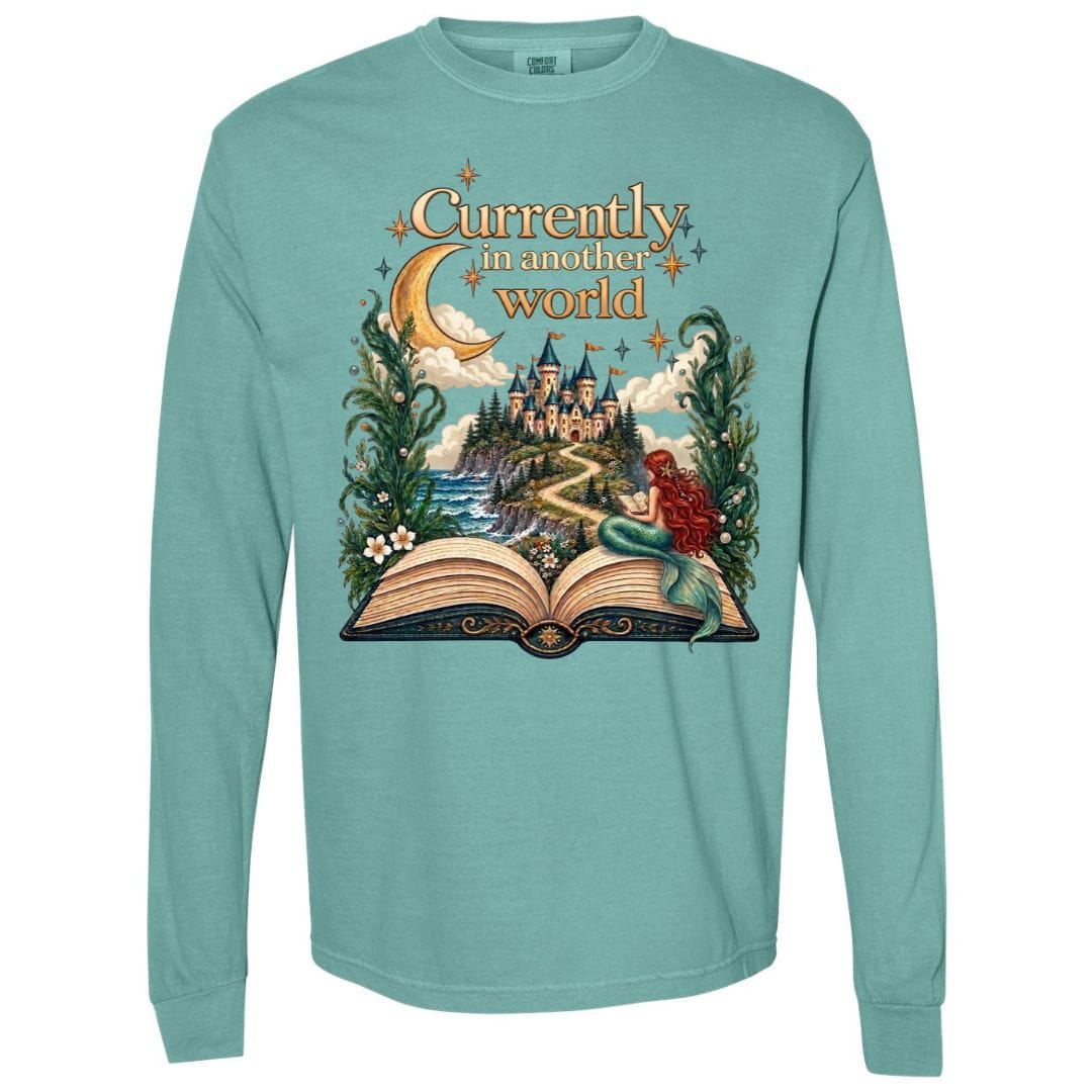 Mountains & Mermaids In Another World Long Sleeve T-Shirt Small / Seafoam