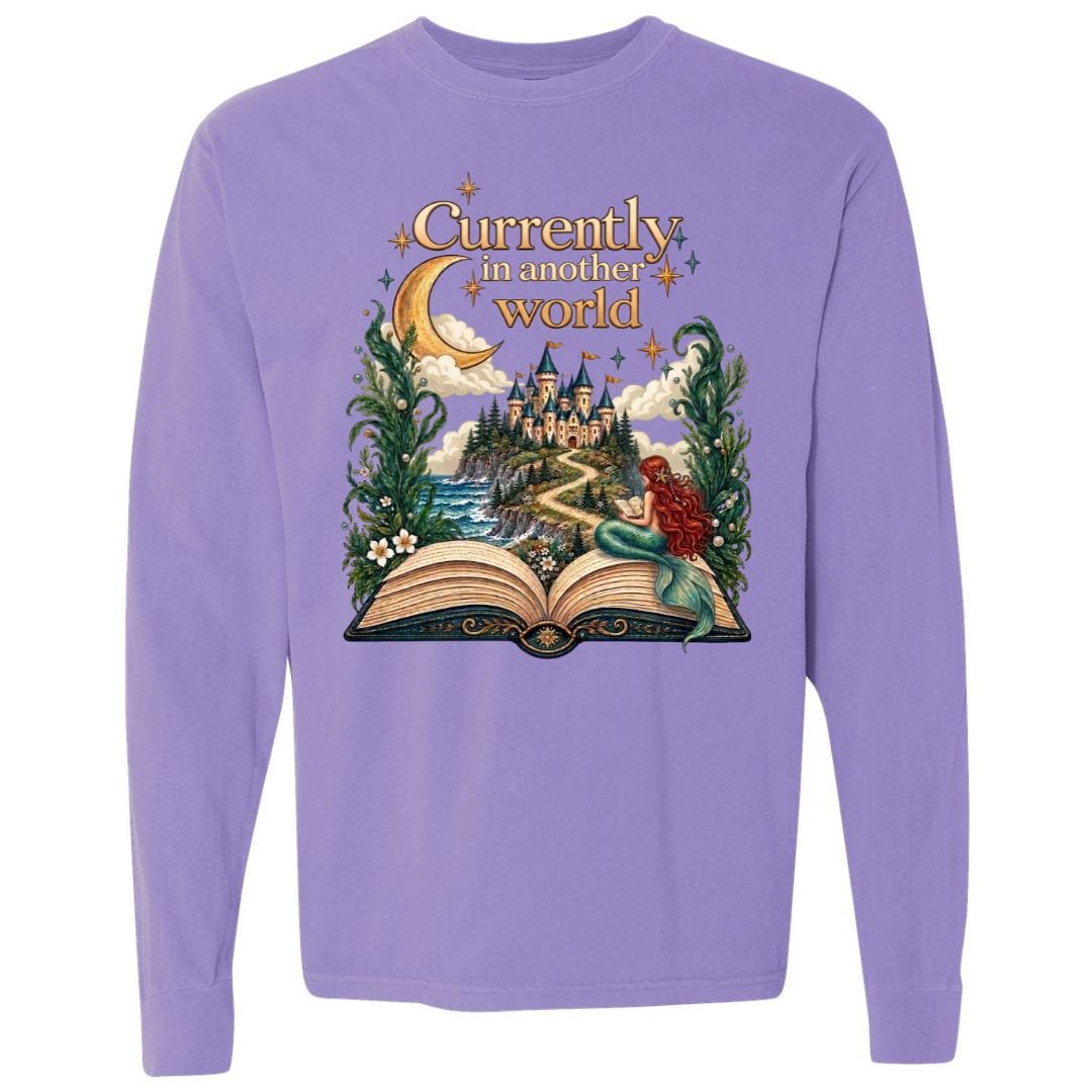Mountains & Mermaids In Another World Long Sleeve T-Shirt Small / Violet