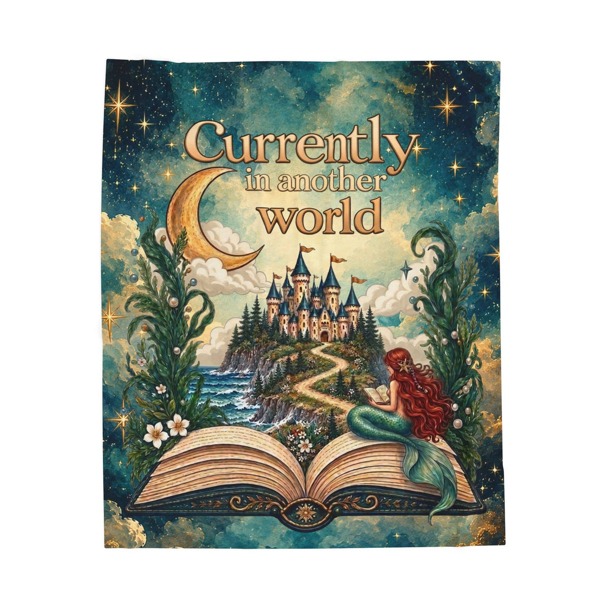 Mountains & Mermaids In Another World Plush Blanket