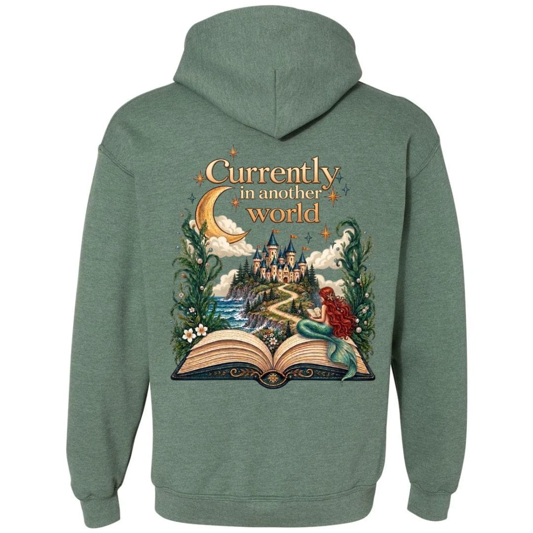 Mountains & Mermaids In Another World Pullover Hoodie Small / Heather Green