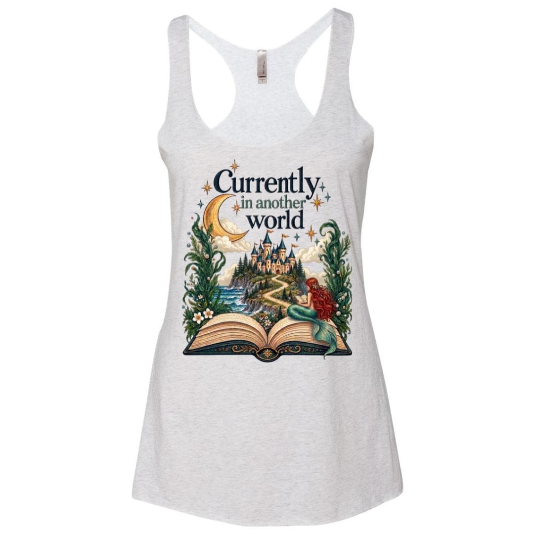 Mountains & Mermaids In Another World Racerback Tank Small / Heather White