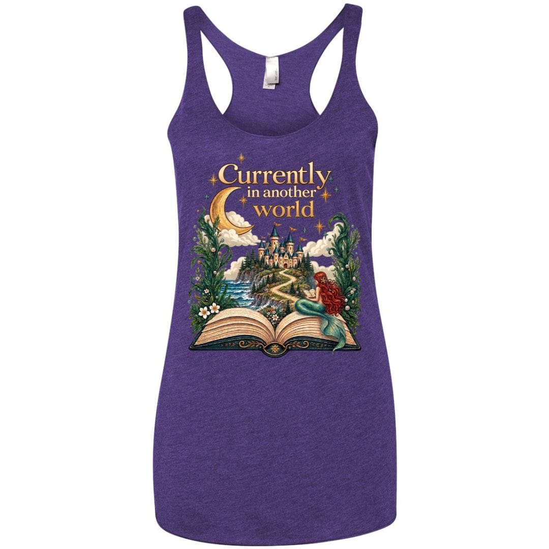 Mountains & Mermaids In Another World Racerback Tank Small / Purple
