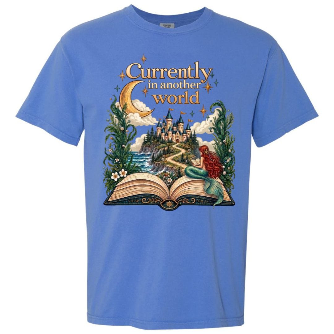 Mountains &amp; Mermaids In Another World Short Sleeve T-Shirt Small / Mystic Blue