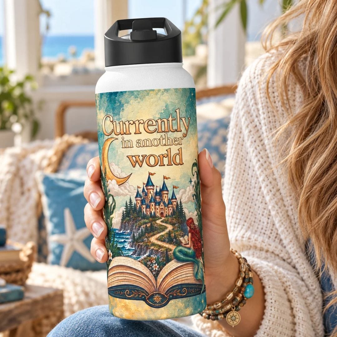 Mountains &amp; Mermaids In Another World Water Bottle 32oz 21134624375074808083