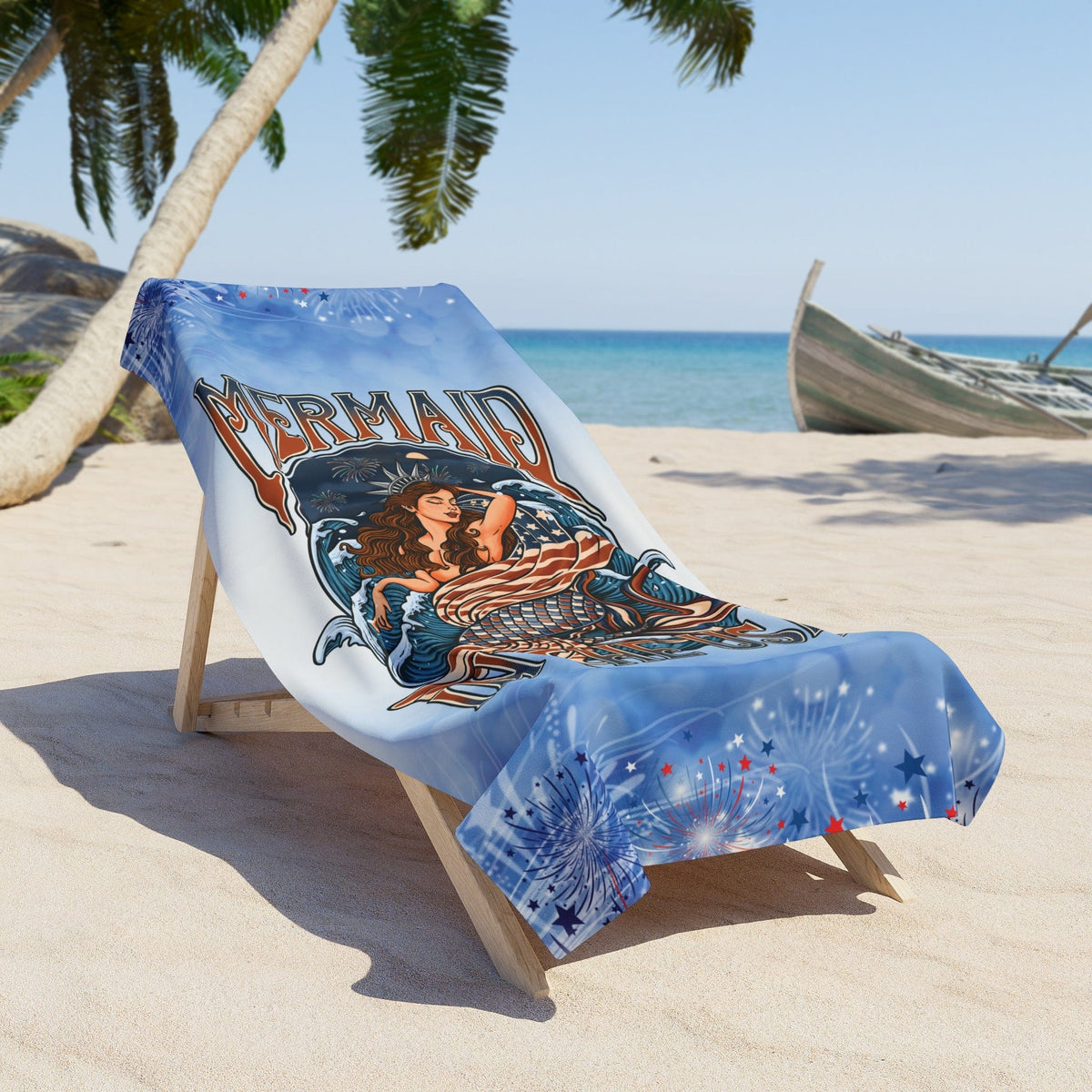 Mountains &amp; Mermaids Lady Liberty Beach Towel 36" × 72" 30535501096149540610