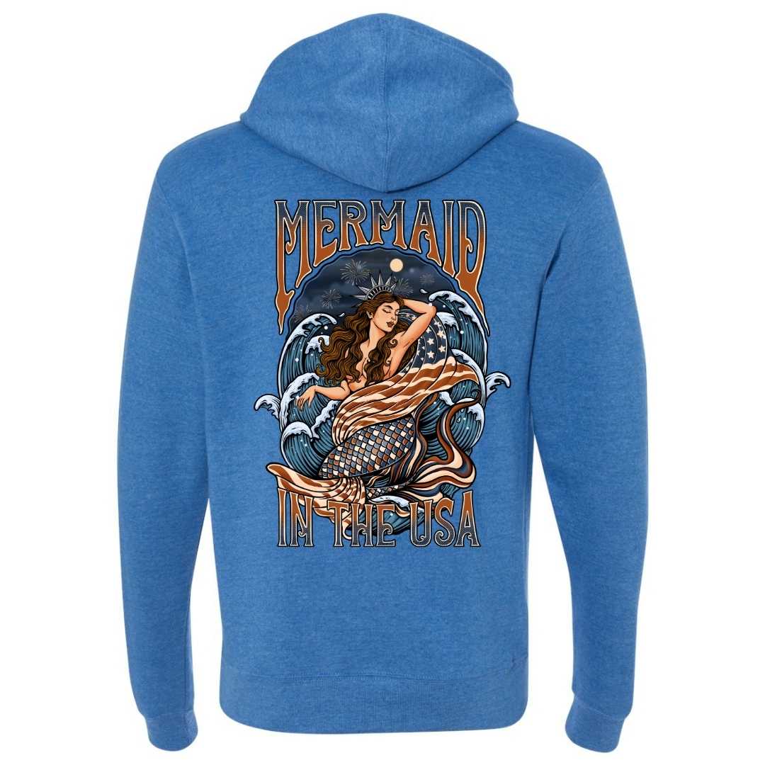 Mountains &amp; Mermaids Lady Liberty Fleece Pullover Hoodie (Cool Royal) Small MM4648