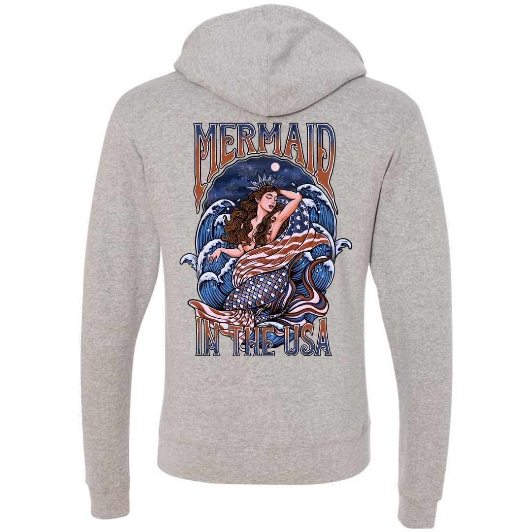 Mountains & Mermaids Lady Liberty Fleece Pullover Hoodie (Heather Gray) Small MM4660