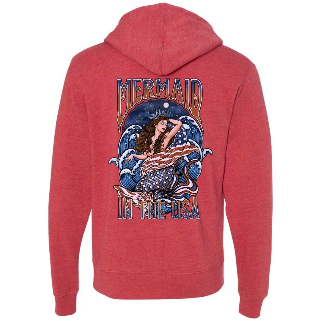 Mountains & Mermaids Lady Liberty Fleece Pullover Hoodie (Heather Red)