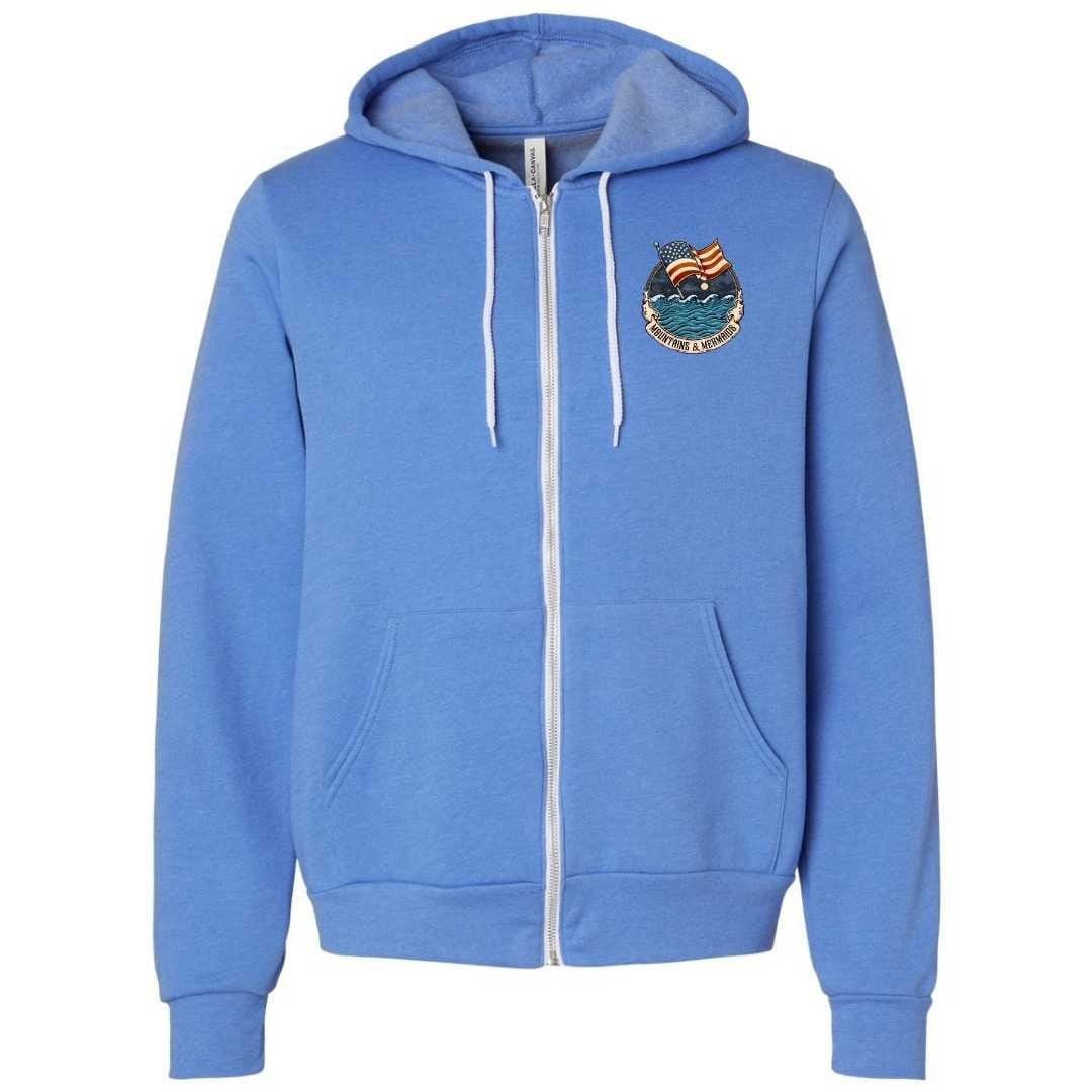 Mountains & Mermaids Lady Liberty Fleece Zip Hoodie (Carolina Blue) Small MM4630
