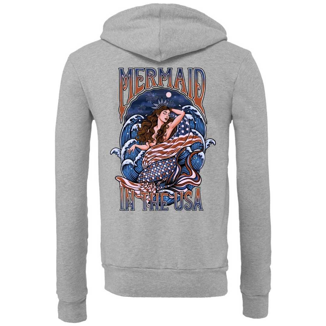 Mountains & Mermaids Lady Liberty Fleece Zip Hoodie (Heather Gray) Small MM4642