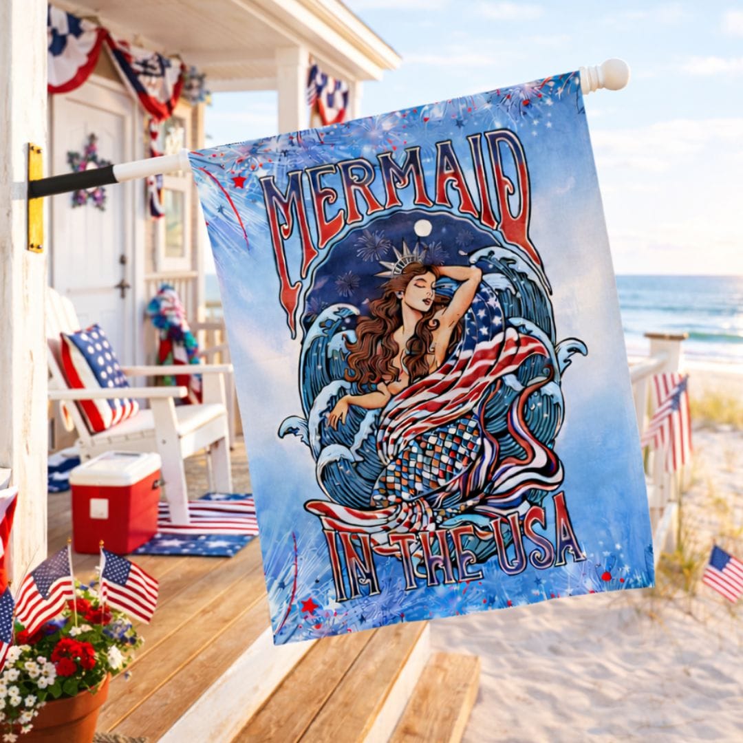 Mountains &amp; Mermaids Lady Liberty House Flag 24.5'' × 32'' 66527690568789122327