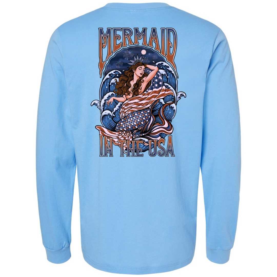 Mountains &amp; Mermaids Lady Liberty Long Sleeve T-Shirt (Carolina Blue) Small MM4717
