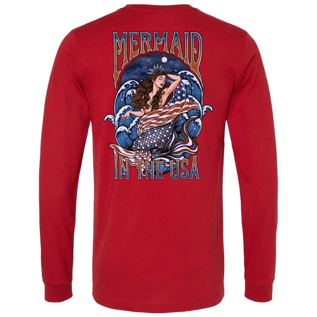 Mountains &amp; Mermaids Lady Liberty Long Sleeve T-Shirt (Red) Small MM4723