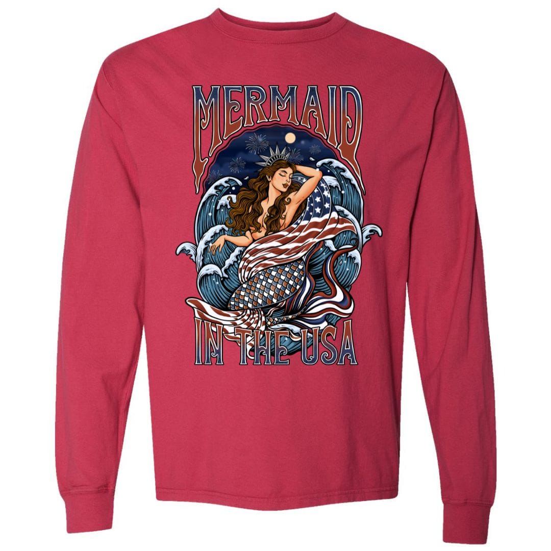 Mountains & Mermaids Lady Liberty Long Sleeve T-Shirt Small / Heather Red