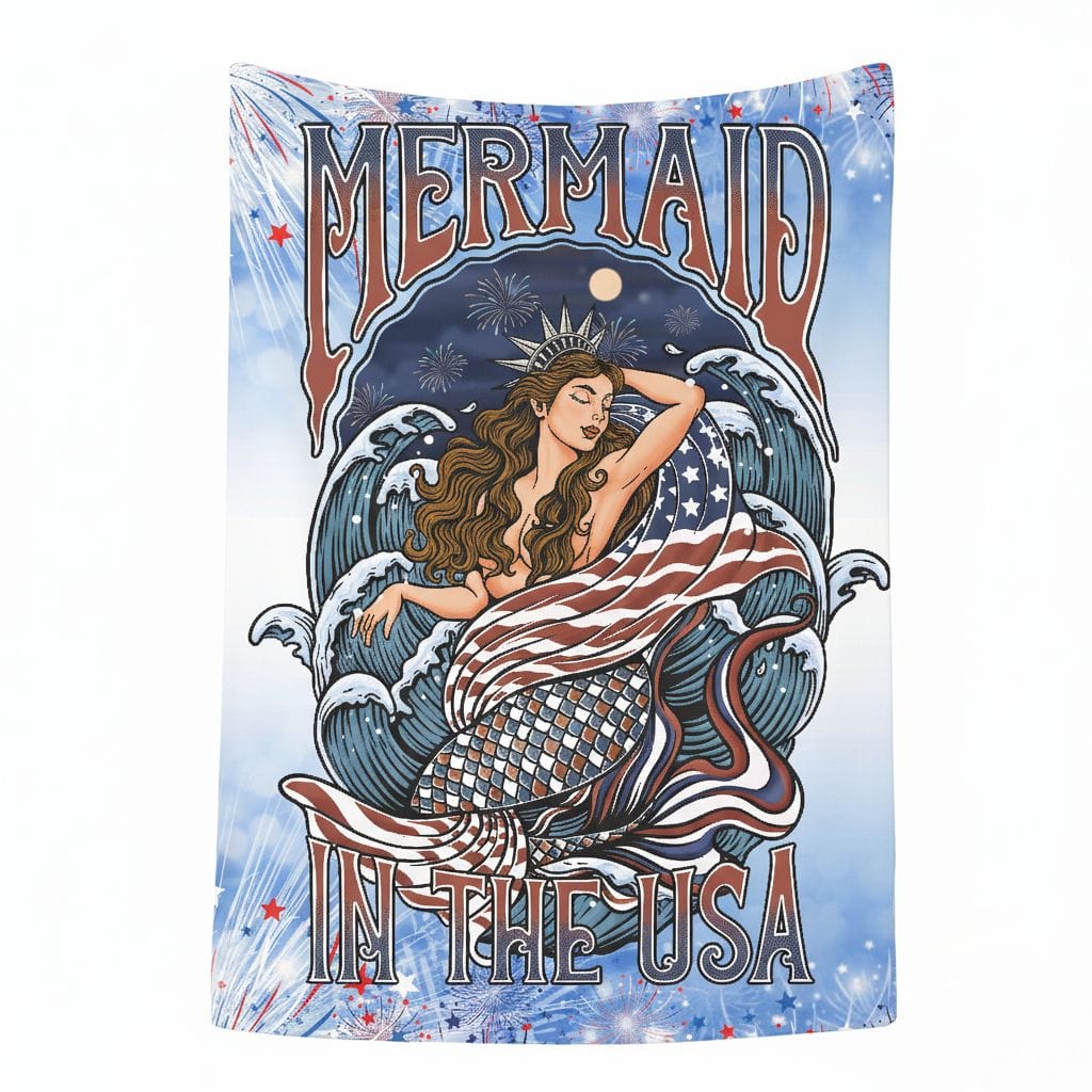 Mountains & Mermaids Lady Liberty Plush Blanket 50" × 60" 25656562969079643200