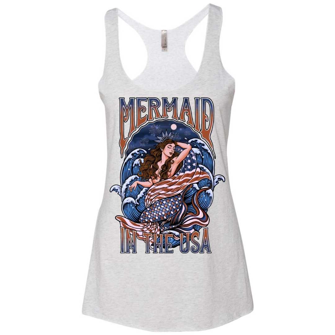 Mountains & Mermaids Lady Liberty Racerback Tank (Heather White) Small MM4775