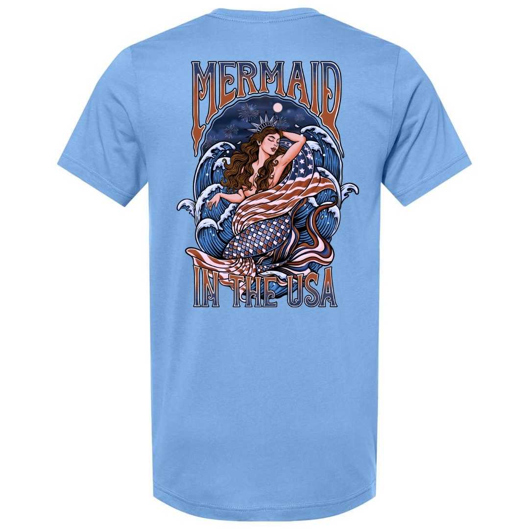 Mountains & Mermaids Lady Liberty Short Sleeve T-Shirt (Carolina Blue) Small MM4735