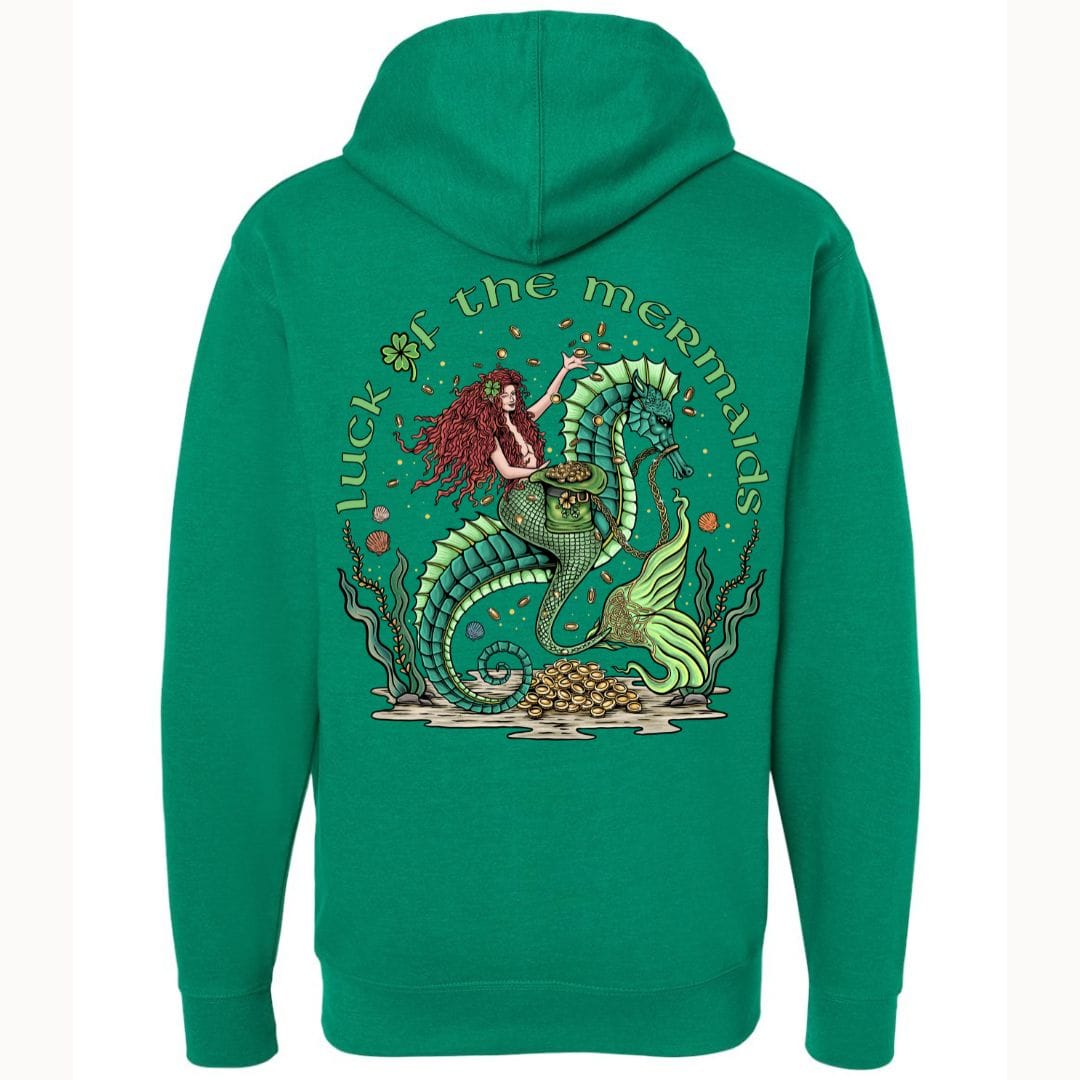 Mountains &amp; Mermaids Luck Of The Mermaids Fleece Pullover Hoodie (Gray) Small / Heather Green MM3943