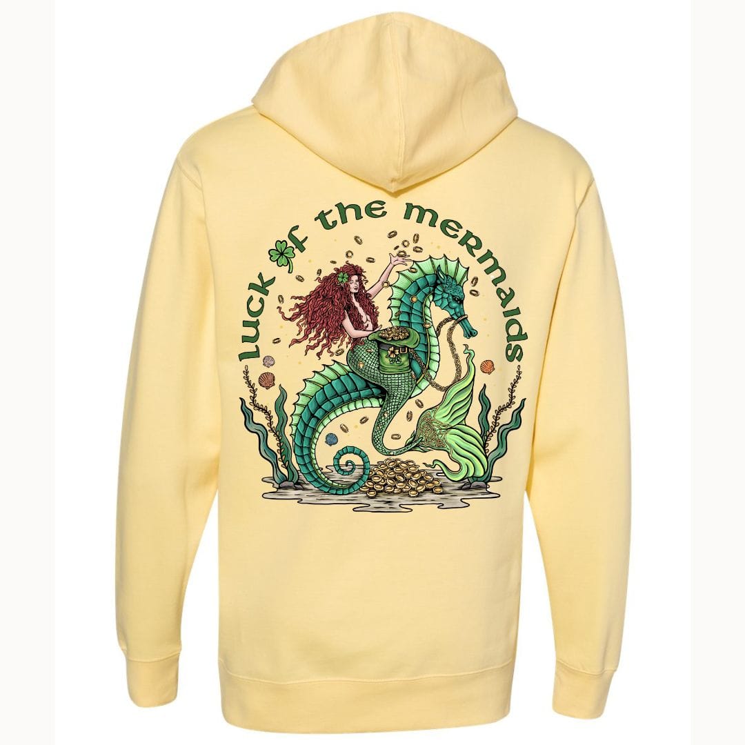 Mountains & Mermaids Luck Of The Mermaids Fleece Pullover Hoodie (Gray) Small / Sunshine