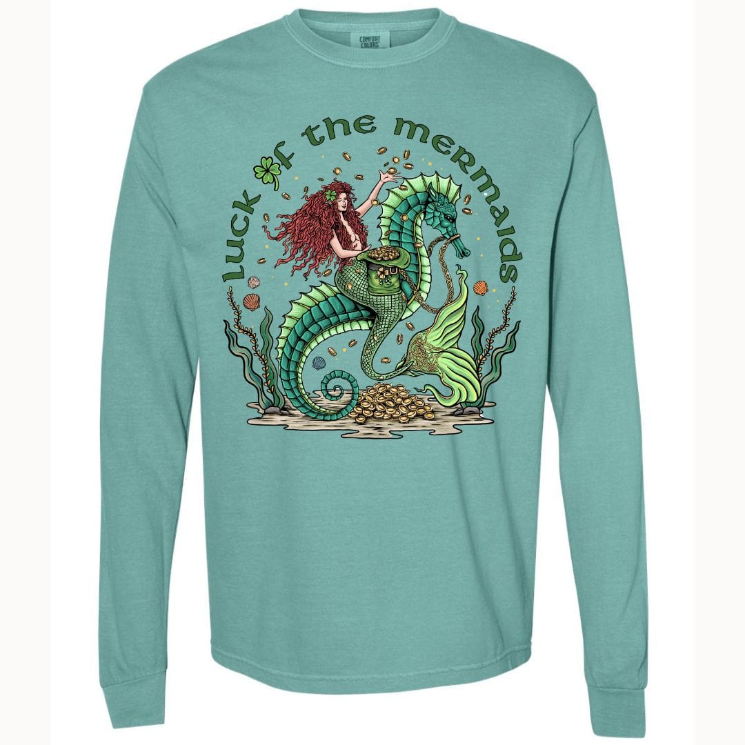 Mountains & Mermaids Luck Of The Mermaids Long Sleeve T-Shirt Small / Seafoam