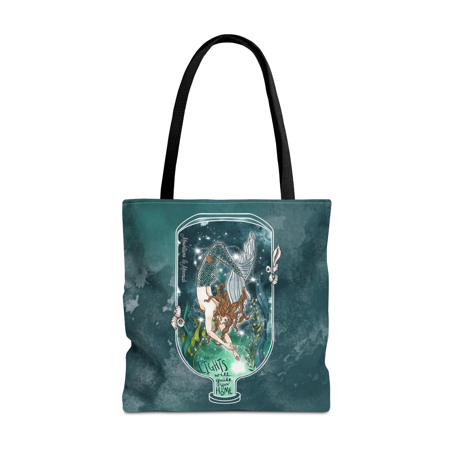 Mountains & Mermaids Luminary Mermaid Tote Bag 18" × 18'' / Black 19834869005857089836