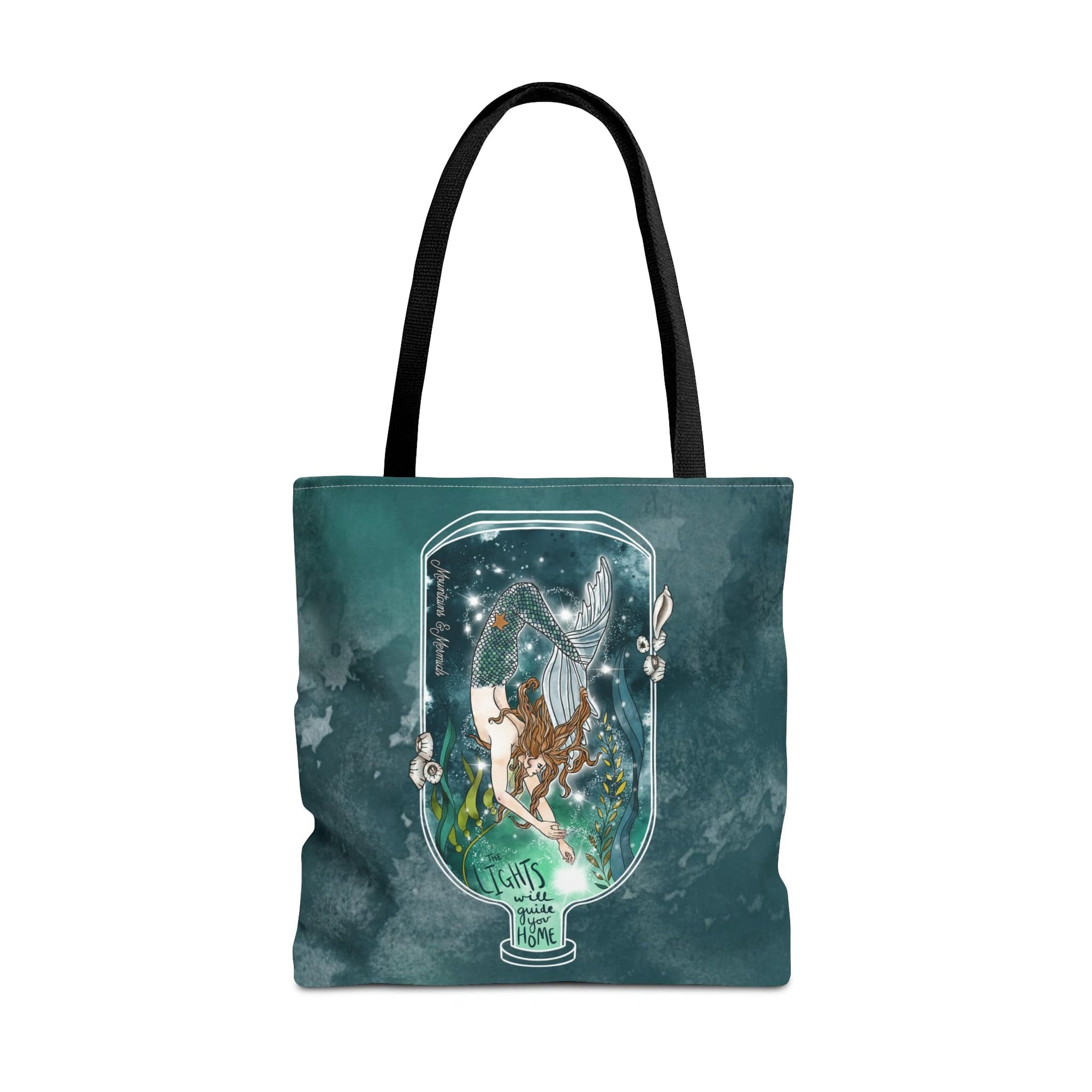 Mountains & Mermaids Luminary Mermaid Tote Bag 18" × 18'' / Black 19834869005857089836