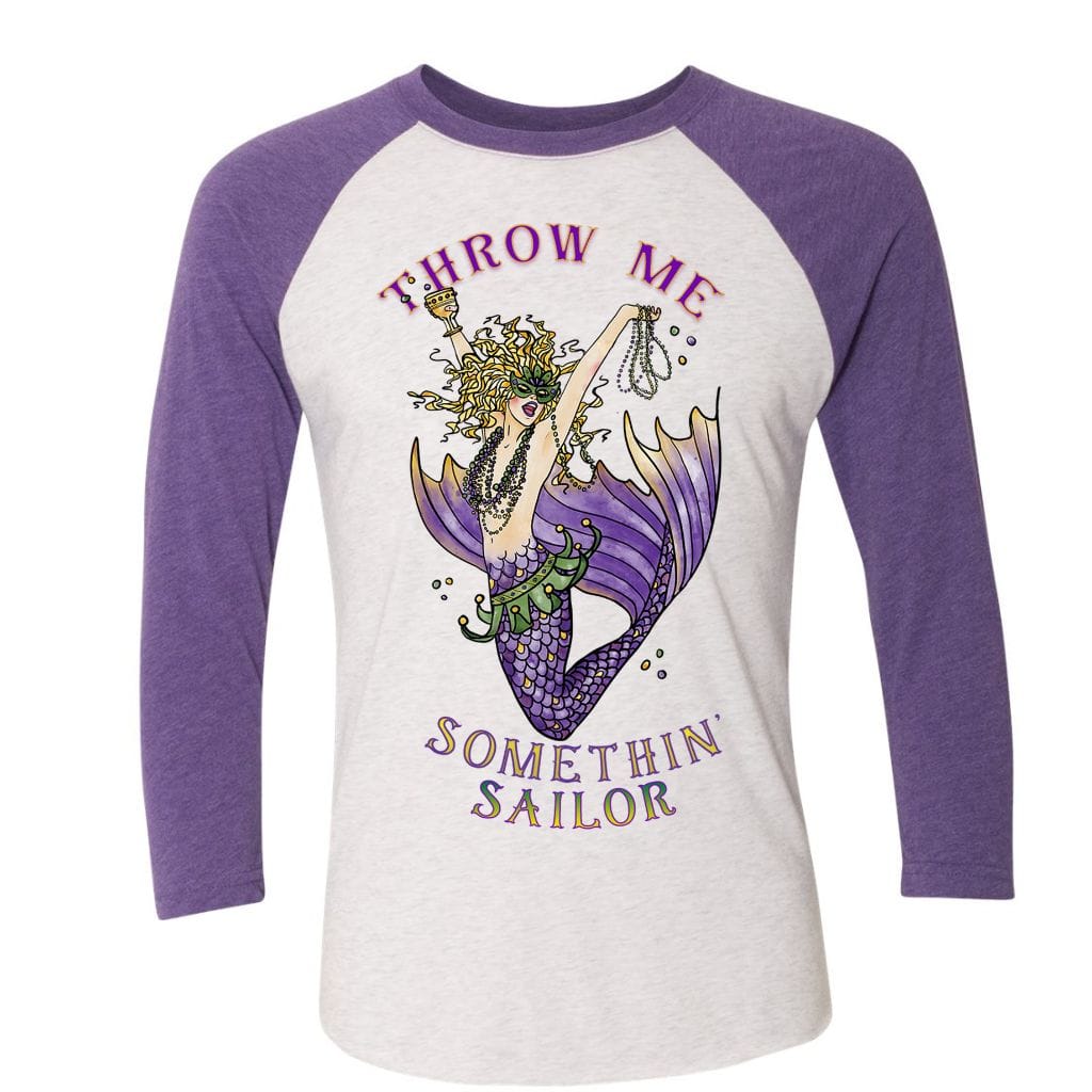 Mountains &amp; Mermaids Mardi Gras Mermaid Baseball T-Shirt Small