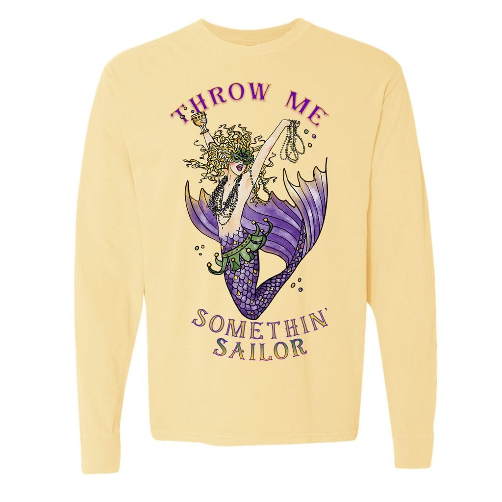 Mountains & Mermaids Mardi Gras Mermaid Long Sleeve T-Shirt Small / Sunshine