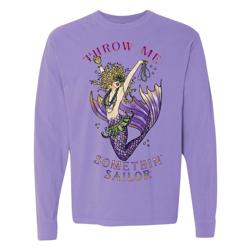 Mountains & Mermaids Mardi Gras Mermaid Long Sleeve T-Shirt Small / Violet MM2859