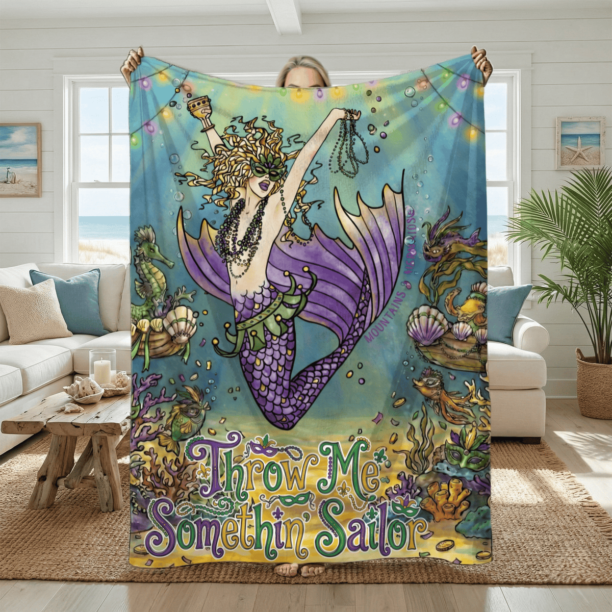 Mountains &amp; Mermaids Mardi Gras Mermaid Plush Blanket 50" × 60" 19492170602121802805